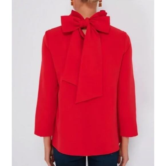 Tuckernuck Faye Red Ruffle Neck Bow Tie Back Blouse Large - Picture 2 of 6